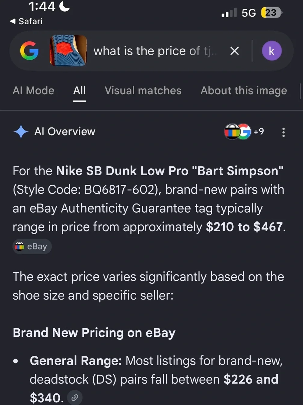 Men’s Nike Sb dunk low pro “Bart Simpson “ authentic eBay tag